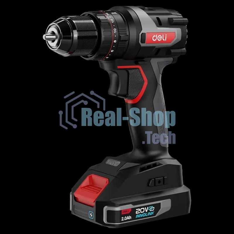 Дрель-шуруповерт аккумуляторная Deli DE-DZ20-1D2, 20В, 2 АКБ, Сумка