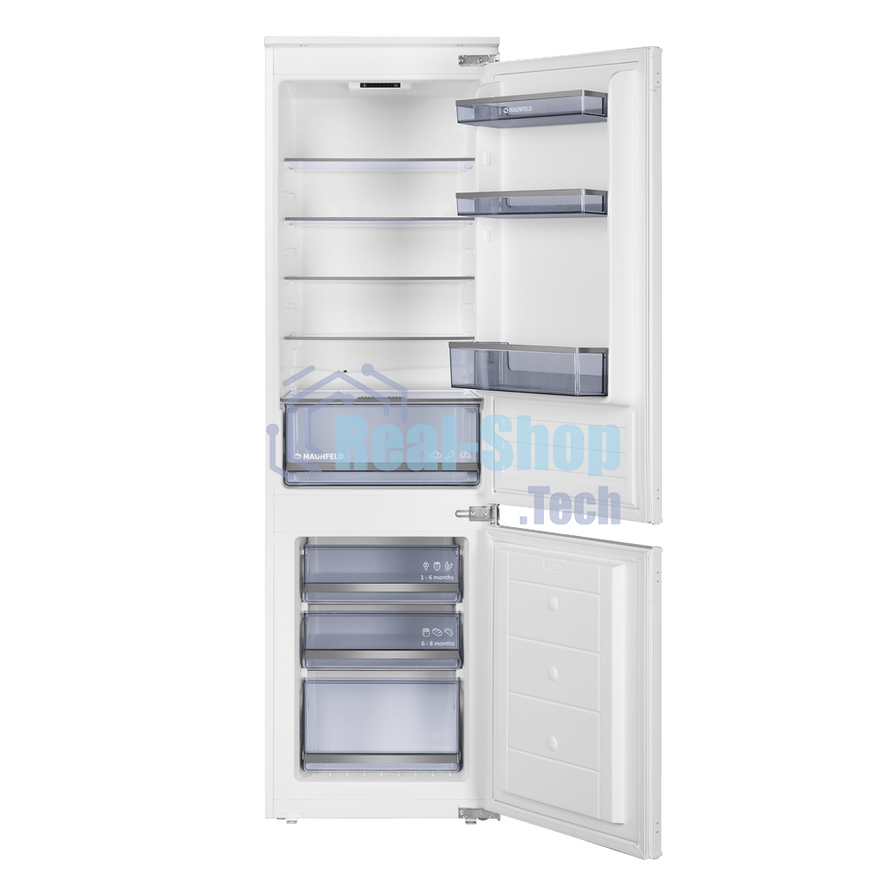 Встраиваемый холодильник Maunfeld MBF177SWGR Inverter белый двухкамерный 197/76 л, морозилка снизу, DeFrost