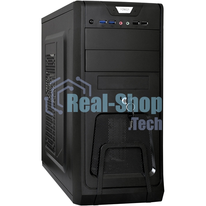 Компьютерный корпус Miditower ExeGate CP-603UB-UNS350 (ATX, БП UNS350 с вент. 12см, 2хUSB, аудио, черный)