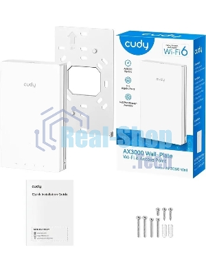 Точка доступа Wi-Fi Cudy AX3000 Gigabit Wall-Plate Wi-Fi 6 Access Point AX3000 Dual Band Wi-Fi 6 Wall Plate Access Point, Chipset MT7981+MT7531AE+MT7976CN, 802.11ax/ac/a/b/g/n, 2402Mbps at 5GHz + 574Mbps at 2.4GHz, 1 x Gigabit PoE-IN Port, 802.3af/at, 4 x Gigabit RJ45 ports, LAN1 support PoE Out, Cudy Mesh Support