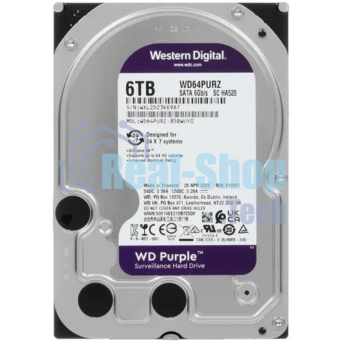 Жесткий диск Western Digital 6Tb SATA-IIISurveillance Purple (5400rpm) 256Mb 3.5