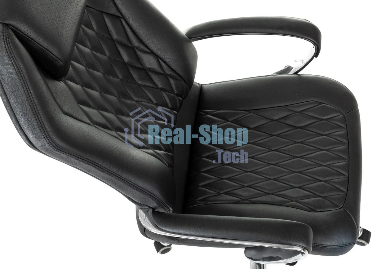 Кресло руководителя Бюрократ Aura/Black черный, кожа, крестовина полированный алюминий