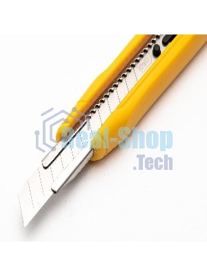 Технический нож Deli DL009B 9 мм SK4, лезвие 13 секций, ударопрочный корпус. Кнопка автоматической блокировки.