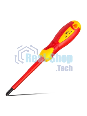 Диэлектрическая крестовая отвертка Deli DL516100 PH2х100 мм сталь Cr-V, сертификат VDE для работ под напряжением до 1000 В