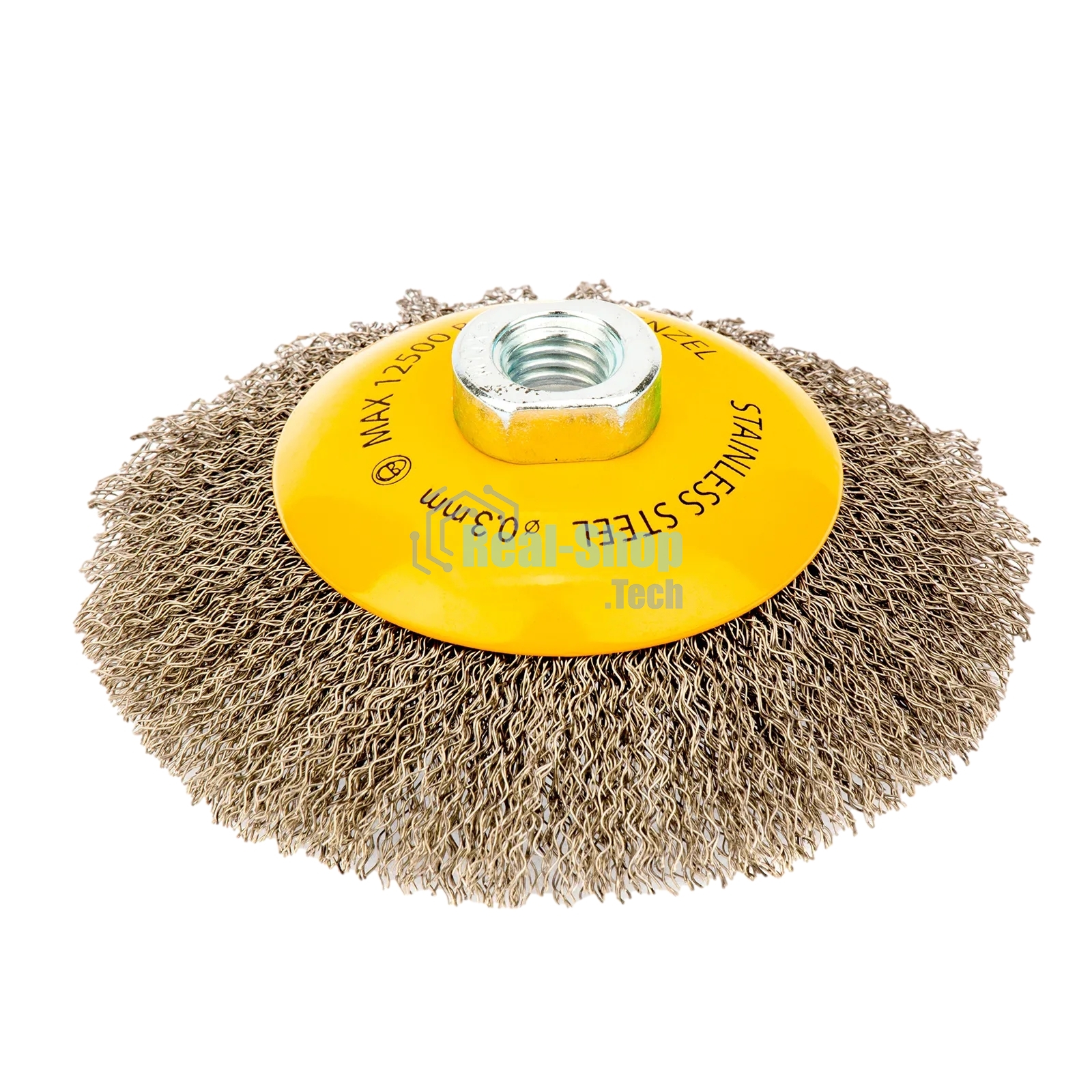 Щетка для УШМ Denzel 125 мм, М14, тарелка, витая нержавеющая проволока 0,3 мм