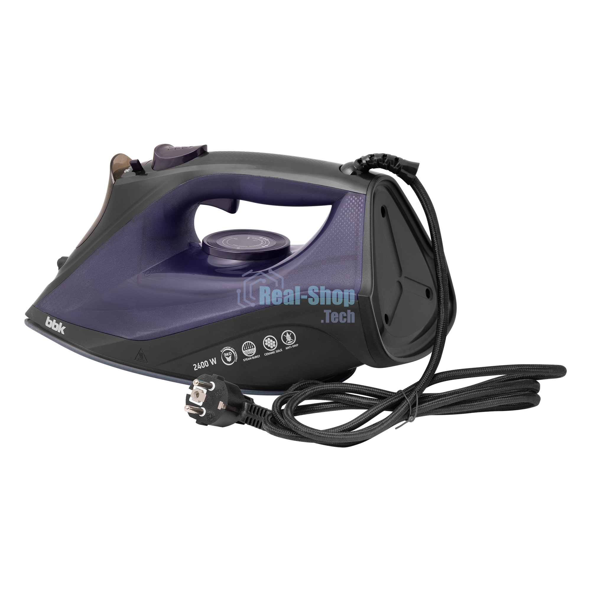 Утюг BBK ISE-2413 (B/V) черный/фиолетовый, 2400 Вт, 40 г/мин, 140 г/мин, 450 мл