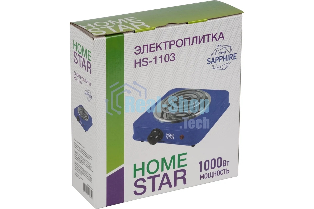 Плита настольная электрическая Homestar HS-1103 сапфир, 1 кВт, ТЭН, конфорки - 1, эмаль, поворотные переключатели