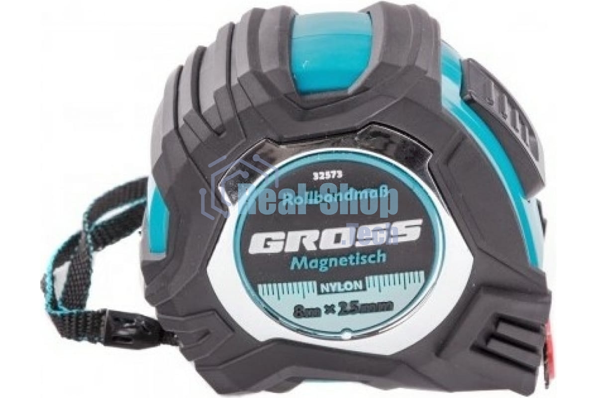 Рулетка Gross Magnetisch, 8 м х 25 мм, обрезин. корпус, автоматич. фиксация, нейлон. покр., магн. зацеп