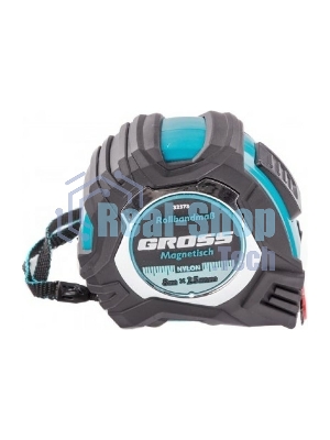 Рулетка Gross Magnetisch, 8 м х 25 мм, обрезин. корпус, автоматич. фиксация, нейлон. покр., магн. зацеп