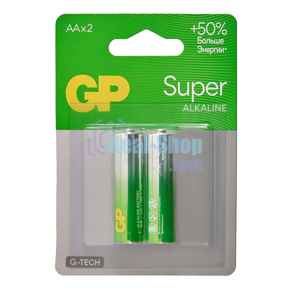 Алкалиновые батарейки GP Super Alkaline G-Tech 15А АA - 2 шт. на блистере