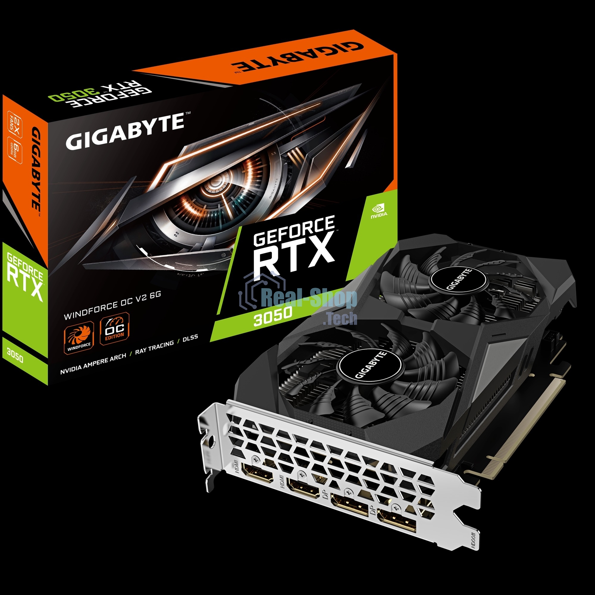 Видеокарта Gigabyte GV-N3050WF2OCV2-6GD PCI-E 4.0 96bit GDDR6 1470/14000 HDMIx2 DPx2 HDCP Ret