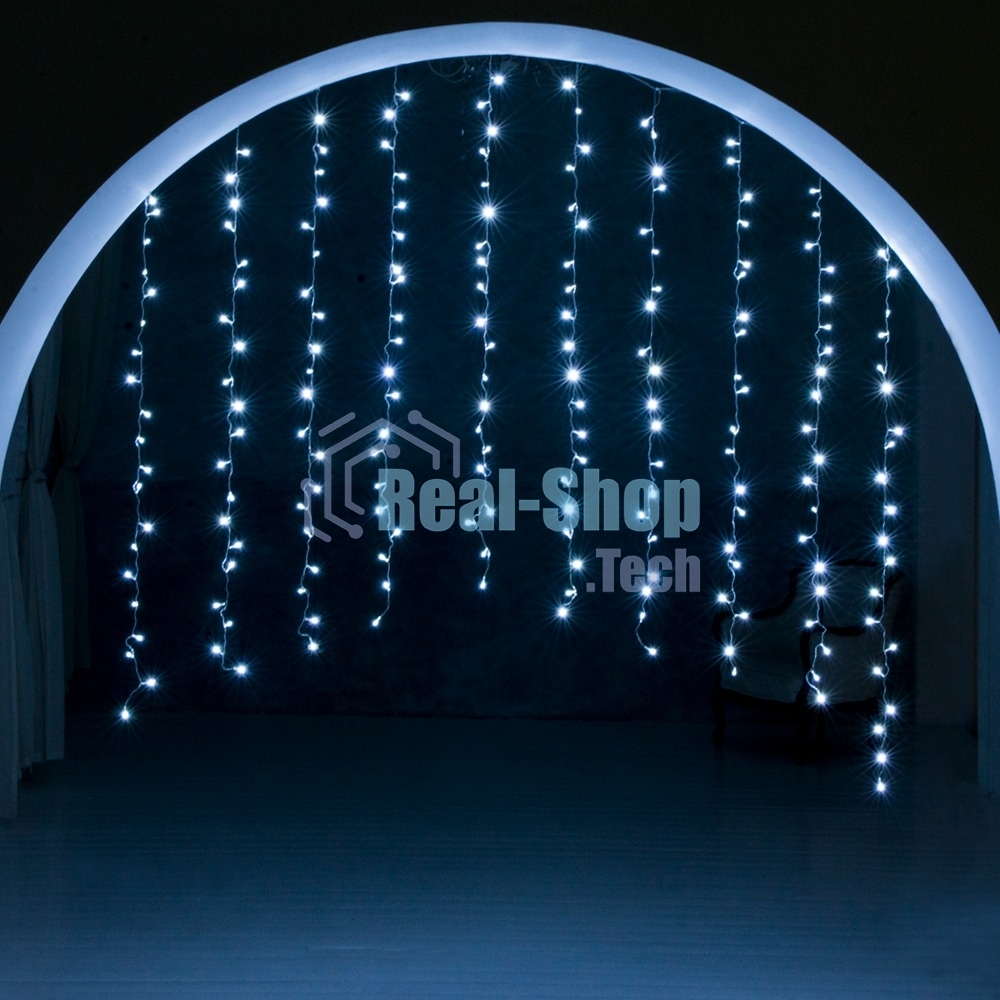 Гирлянда светод. Funray Занавес CL-200W, 2,1x1,5м, 200LED, хол.белый, прозрачный шн. 1,5м,220в, IP20