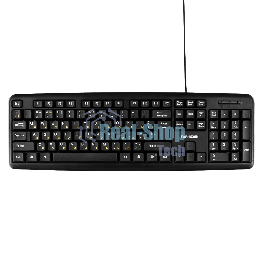 Клавиатура проводная Гарнизон GK-100L, мембранная, 104 клавиш, защита от брызг, кабель 1.8м, черная