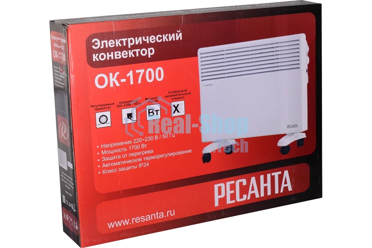Конвектор Ресанта ОК-1700 белый, 1700 Вт, 17 м2, термостат