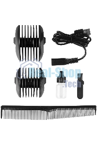 Набор для стрижки Galaxy Line GL 4165, черный, 3 Вт, время непрерывной работы до 1,5 ч, время зарядки около 2 часов, аккум. Li-Ion 3,7 В, емкость аккум. 600 мА*ч, лезвия из нержав. стали, ширина лезвия 40 мм, 2 насадки-расчески (3 и 6 мм, 9 и 12 мм), USB 