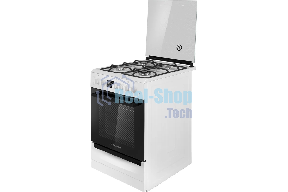 Плита комбинированная Maunfeld MGC60ECW04 белый, газовых конфорок 4 шт, духовка электрическая 65 л, 60 см x 88 см x 65 см