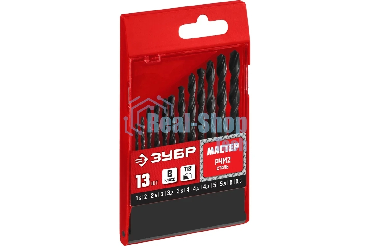 Набор сверл по металлу ЗУБР МАСТЕР 13шт(1.5-6.5мм), сталь Р6М5, класс В