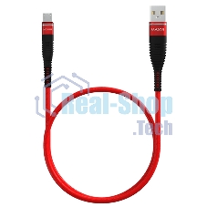 Кабель Maxvi MC-05M red USB-A - microUSB, 2A ток макс. нагрузки 2А, макс. напряжение 5V; стандарт USB 2.0; длина 1м, оплетка TPU, металлические корпуса разъемов, цвет красный