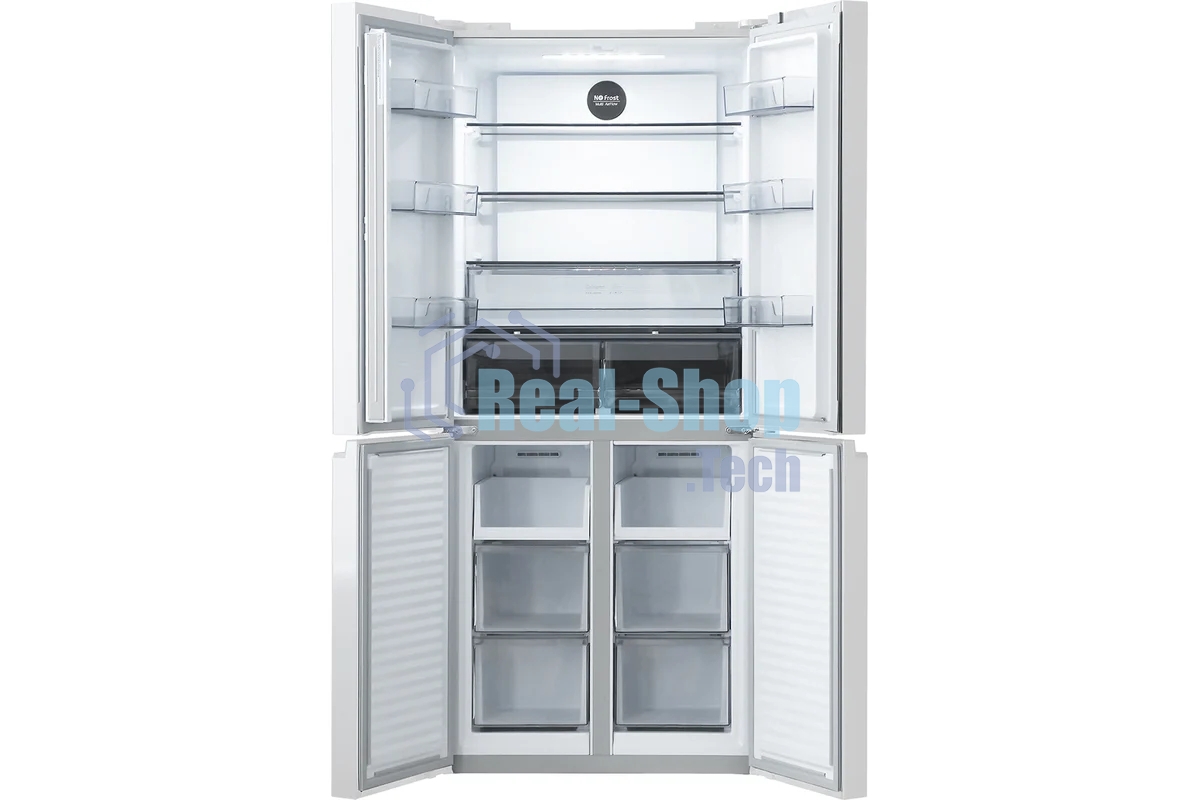 Холодильник Centek CT-1744 NF White Glass белый трехкамерный 267/148л морозилка снизу, No Frost, Side by Side