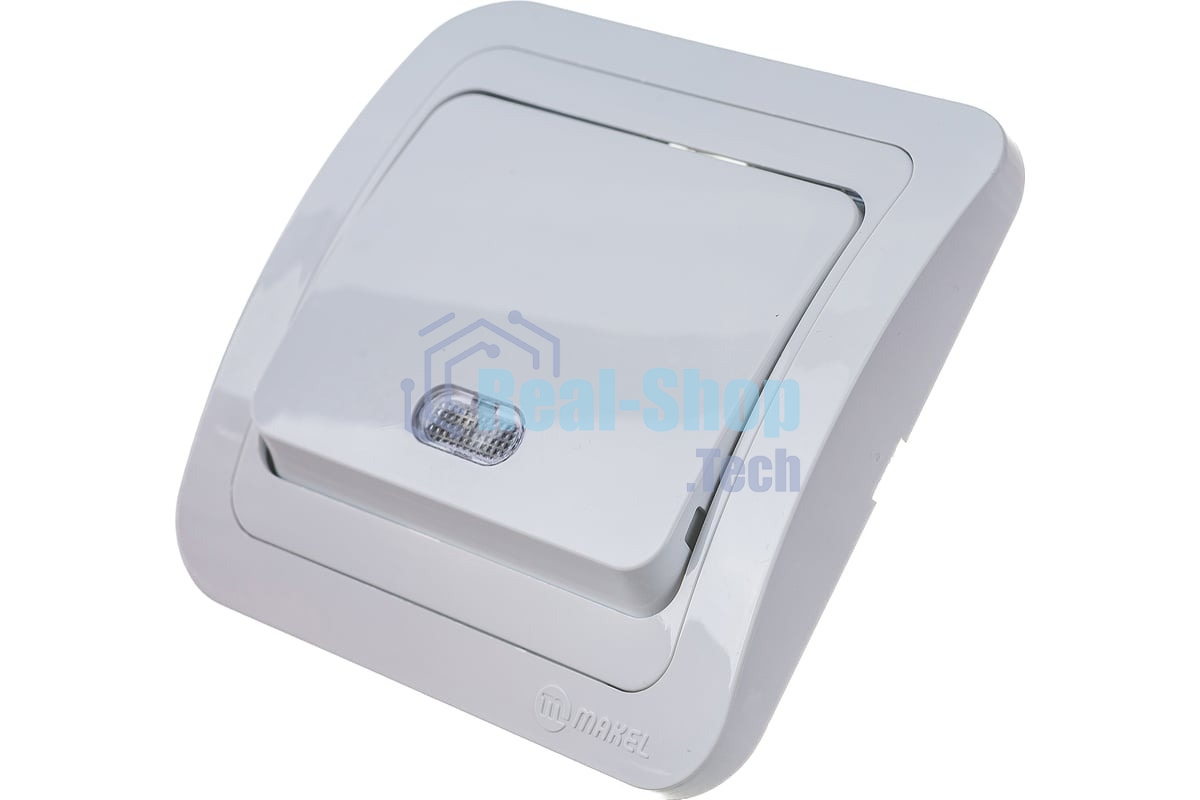 Выключатель 1-кл. Makel СП Mimoza 10А IP20 с подсветкой белый/белый