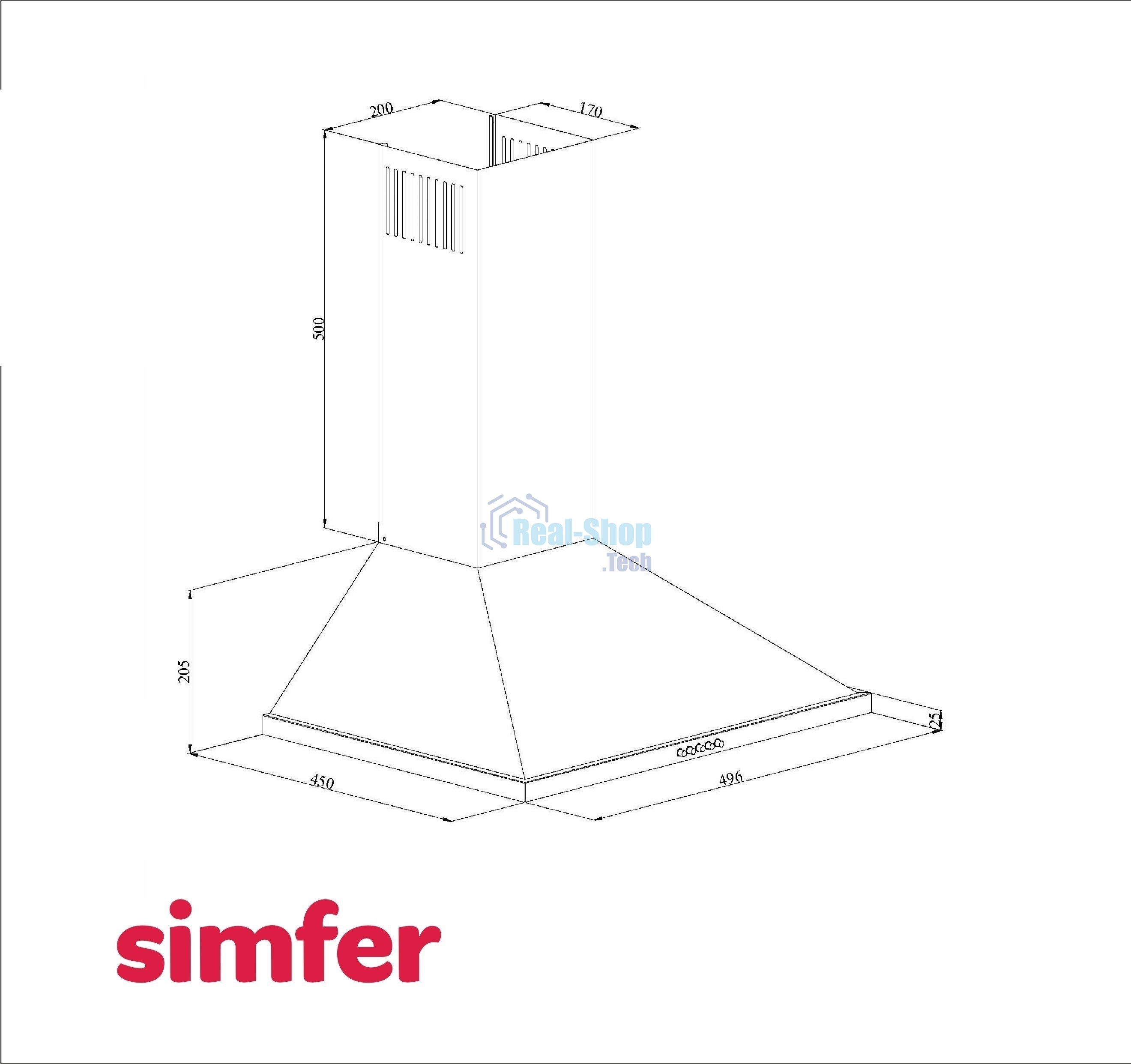 Вытяжка каминная Simfer 8563SM черный, 50 см, 550 м³/ч, 55 дБ