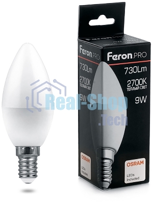 Лампа светодиодная Feron PRO LB-1309 9Вт Е14 теплый матовая свеча