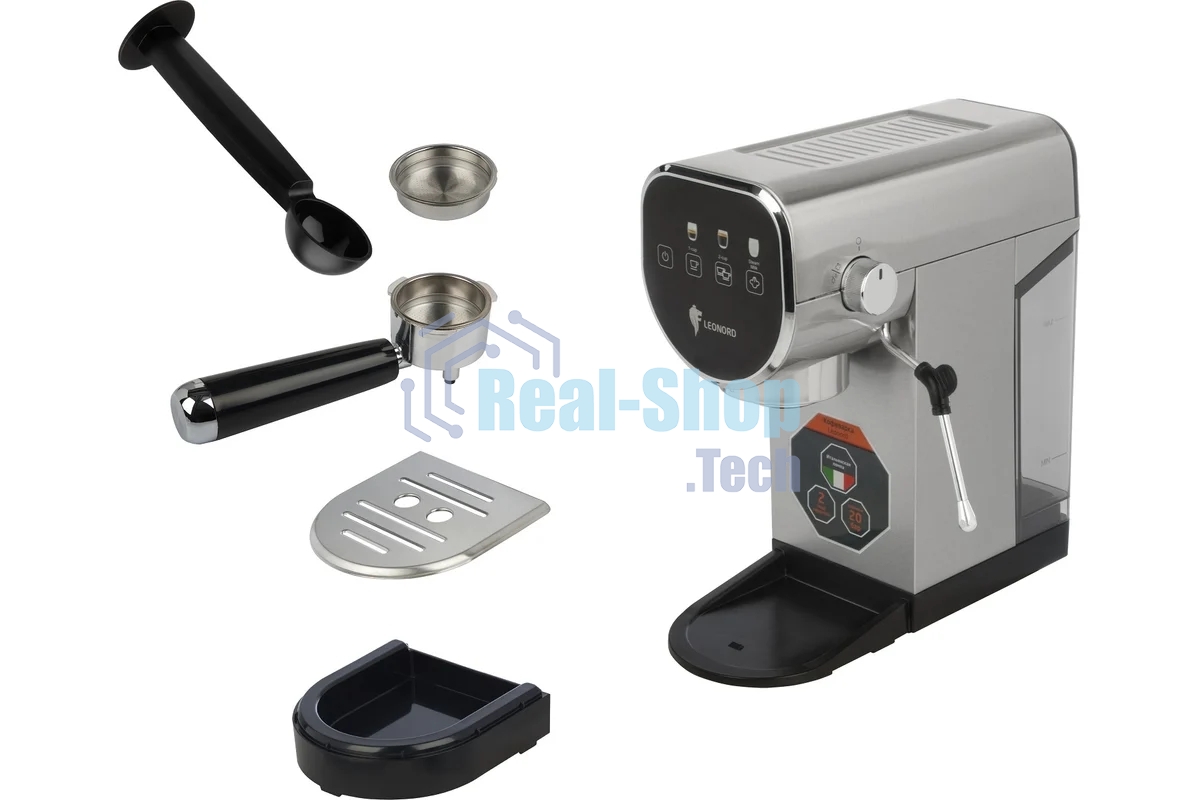 Кофеварка рожковая LEONORD LE-1752 (108135) черный/стальной, исп. кофе - молотый, 0,8 л, 1360 Вт, 20 бар