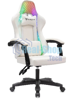 Кресло игровое Knight Wolf RGb белый эко.кожа/сетка, крестов. пластик