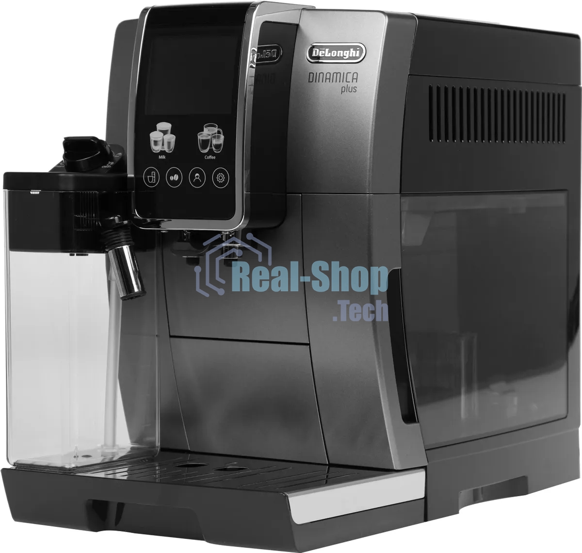 Кофемашина автоматическая DeLonghi Dinamica Plus ECAM380.95.TB черный/серый, исп. кофе - зерновой/молотый, 1.8 л, 1450 Вт, 15 Бар.