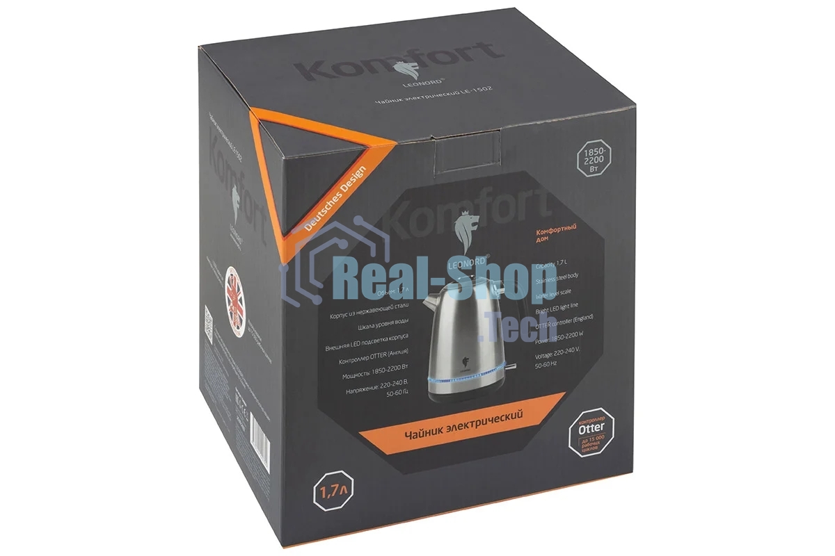 Чайник электрический LEONORD LE-1502 1,7 л, 2200 Вт, нержавейка, стальной
