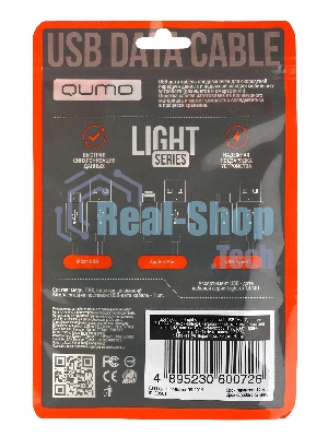 Кабель Qumo light series, USB-Type C, 1м, 5В, 1A, опл. PVC, кон. PVC, круглый, черный