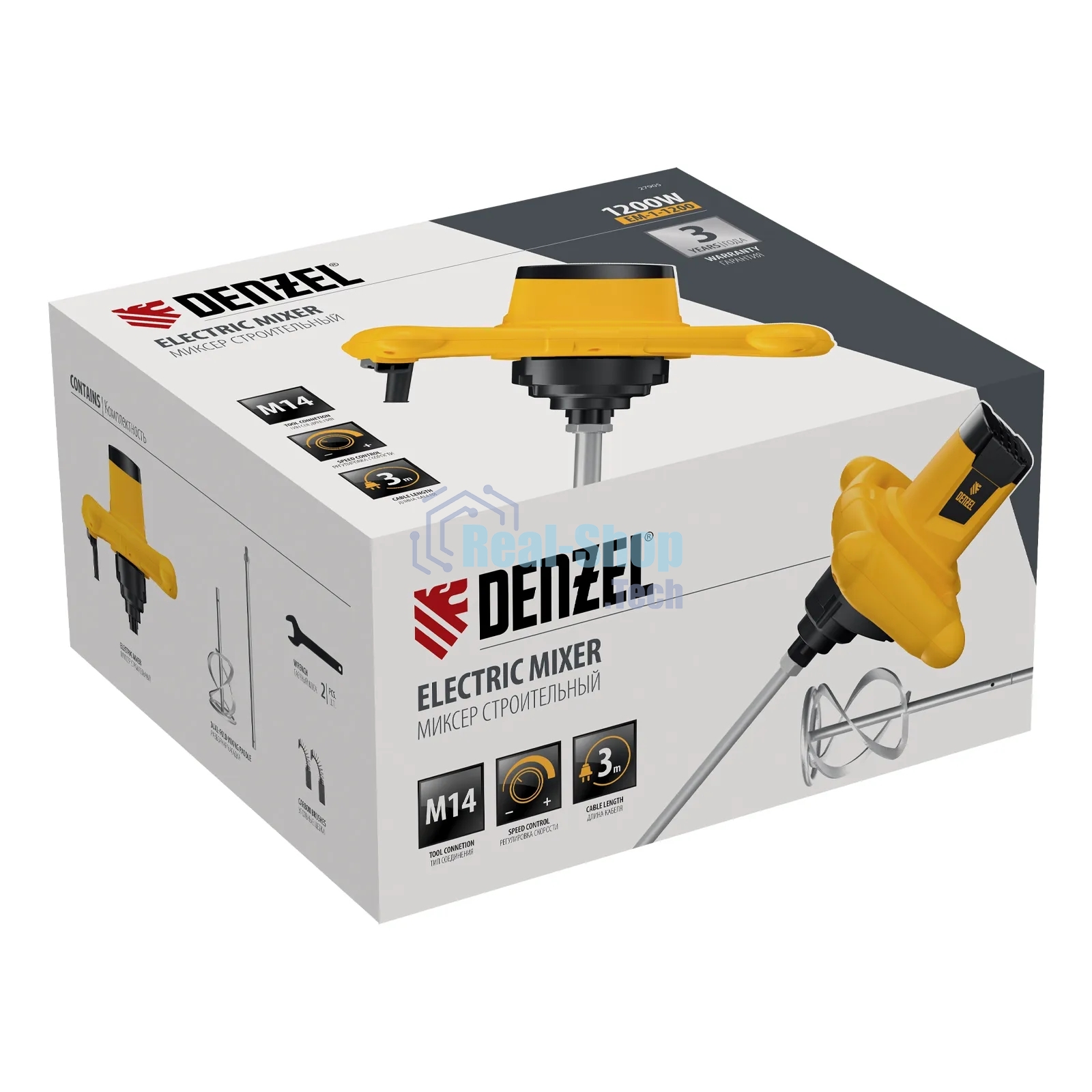 Миксер строительный Denzel EM-1-1200, 1200 Вт, 0-680 об/мин