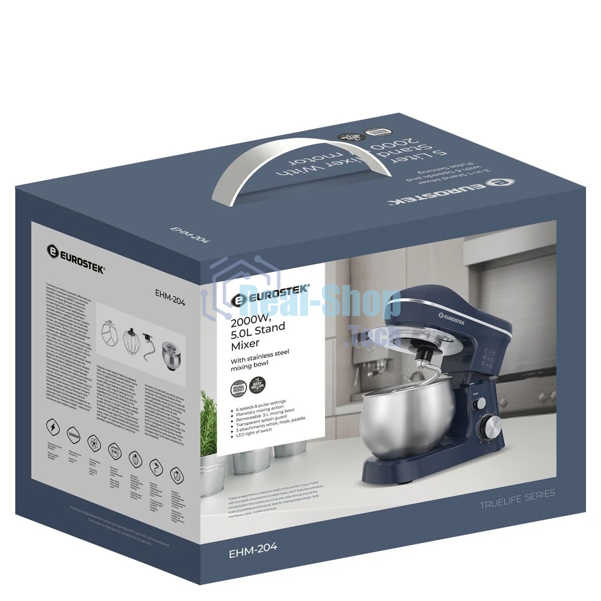 Миксер планетарный Eurostek EHM-204 чаша 5 л, 2000 Вт, синий