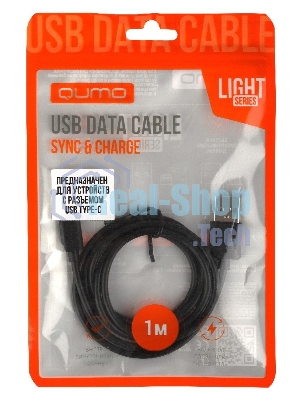 Кабель Qumo light series, USB-Type C, 1м, 5В, 1A, опл. PVC, кон. PVC, круглый, черный