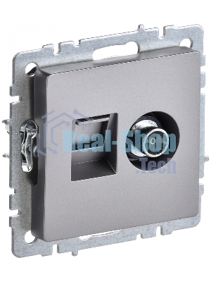 Розетка телевизионная двойная TV+RJ45 IEK BRITE РТВ/РК12-БрС кат.5E сталь