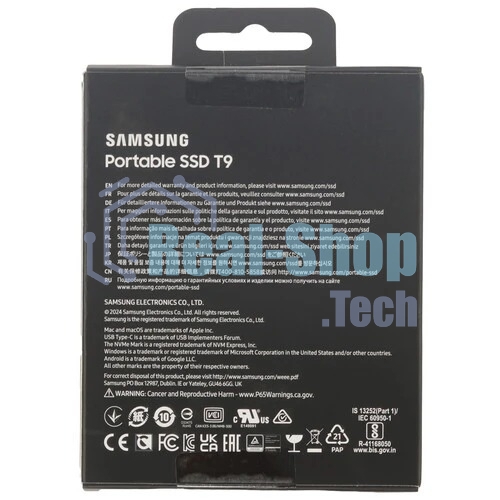 Внешний SSD Samsung T9, 1TB, USB 3.2 Gen 2x2 Type-C, R/W 2000/1950, черный