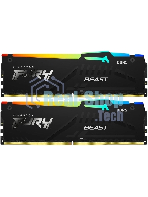 Оперативная память Kingston Fury Beast RGb, DDR5, 32Gb (2x16 Gb), 6000 MHz, CL30, радиатор, RGb, черный