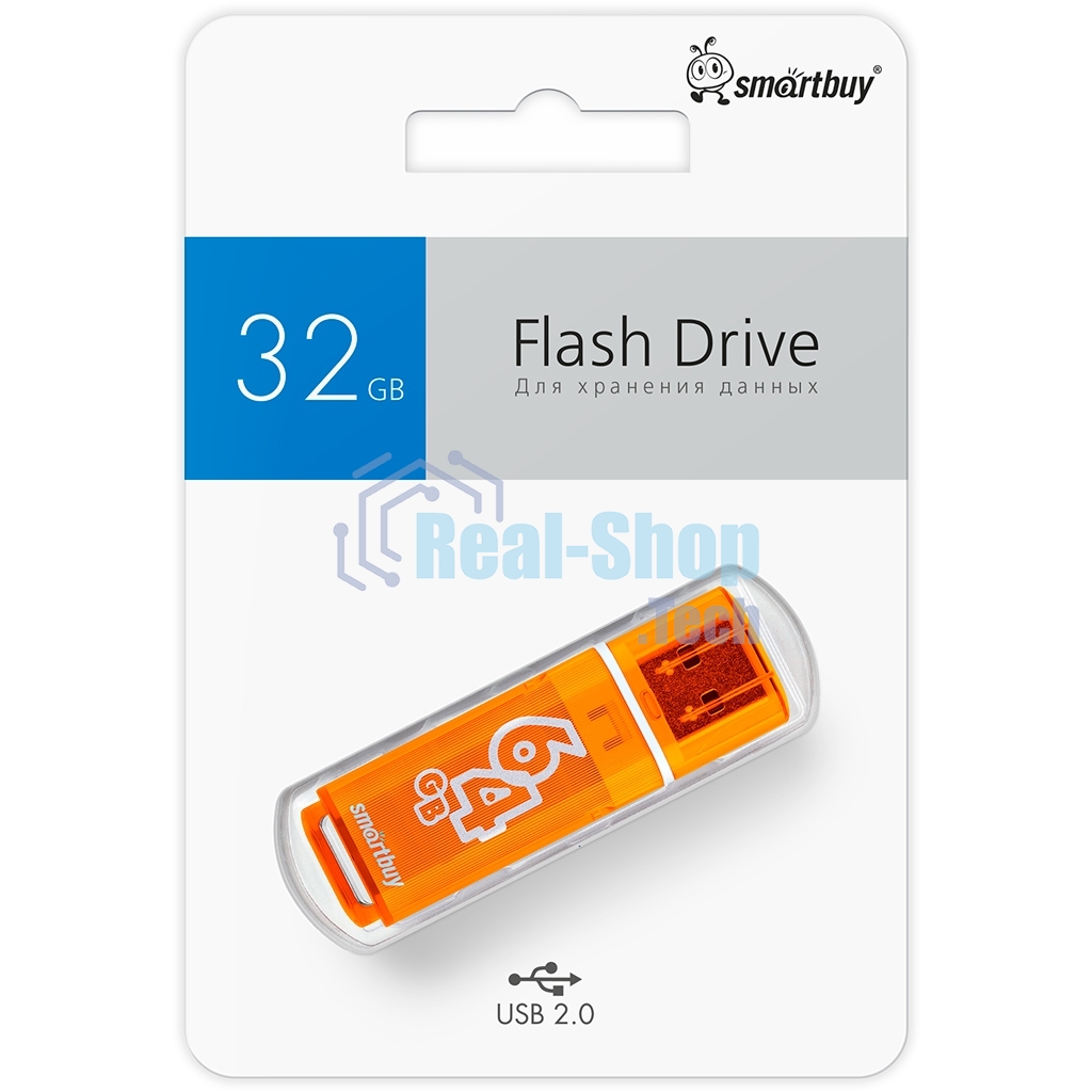 Флешка USB R/W Smartbuy R/W Glossy series Orange (SB64GbGS-Or), 64Gb, USB 2.0, R/W 25/15, оранжевый