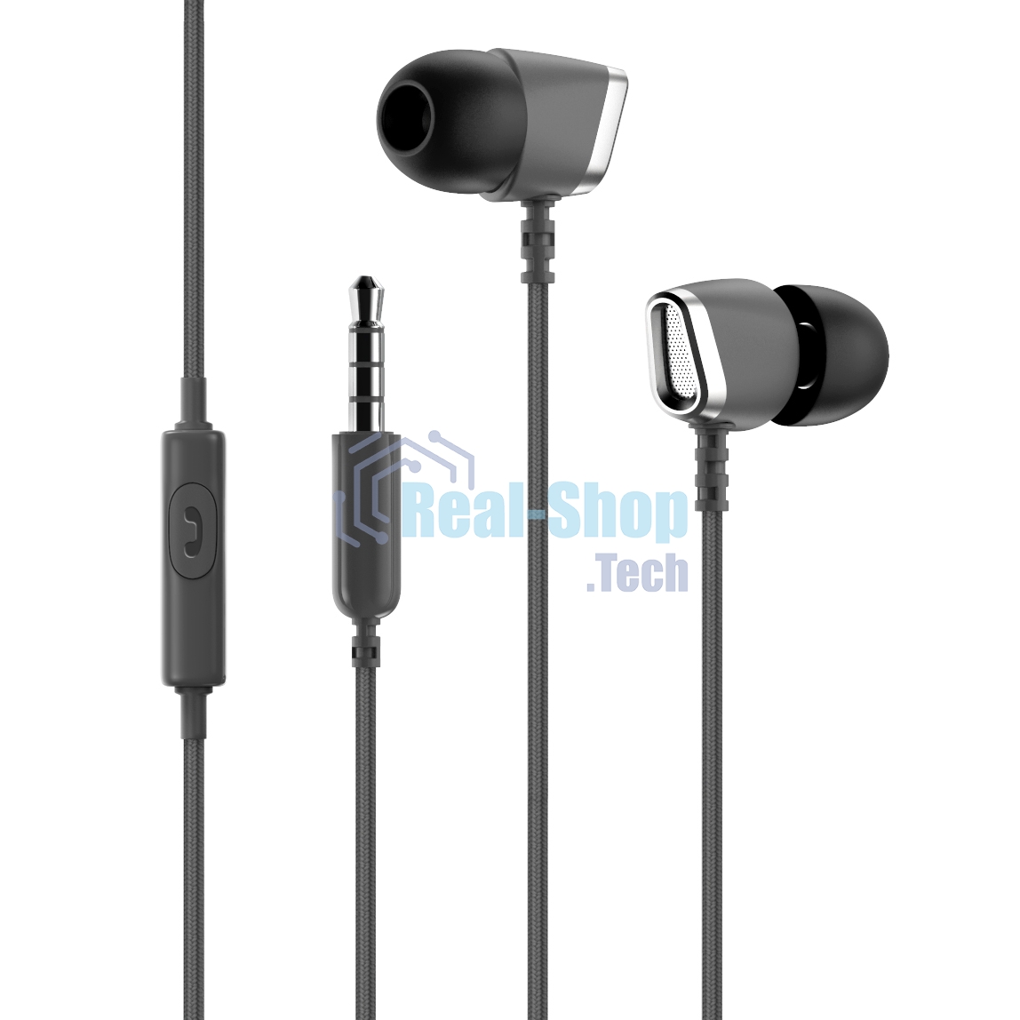Наушники-гарнитура OLMIO Flame 3.5мм, серые, пластик, с микрофоном и кнопкой ответа