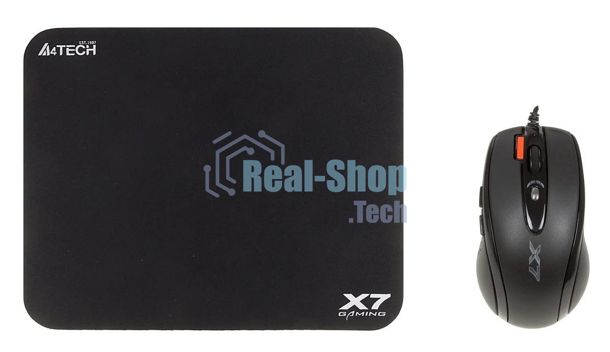Мышь проводная + коврик A4Tech X-7120 черный, 2000 dpi, USB, кнопки - 7