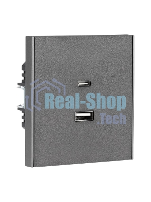 Розетка Kranz STRONG USB-A+Type-C 3А с функцией быстрой зарядки графит