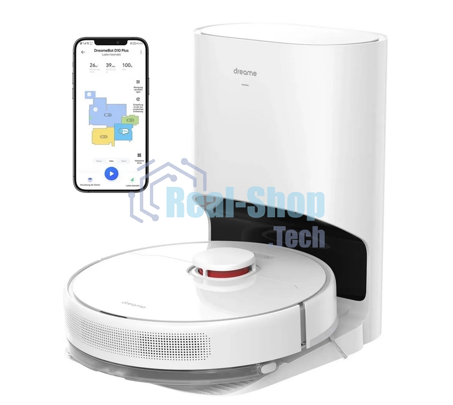 Робот-пылесос Dreame RLS3D Vacuum and Mop D10 Plus белый, 46 Вт, 5200 мА·ч Li-Ion, уборка сухая/влажная, пылесборник контейнер 0.4 л