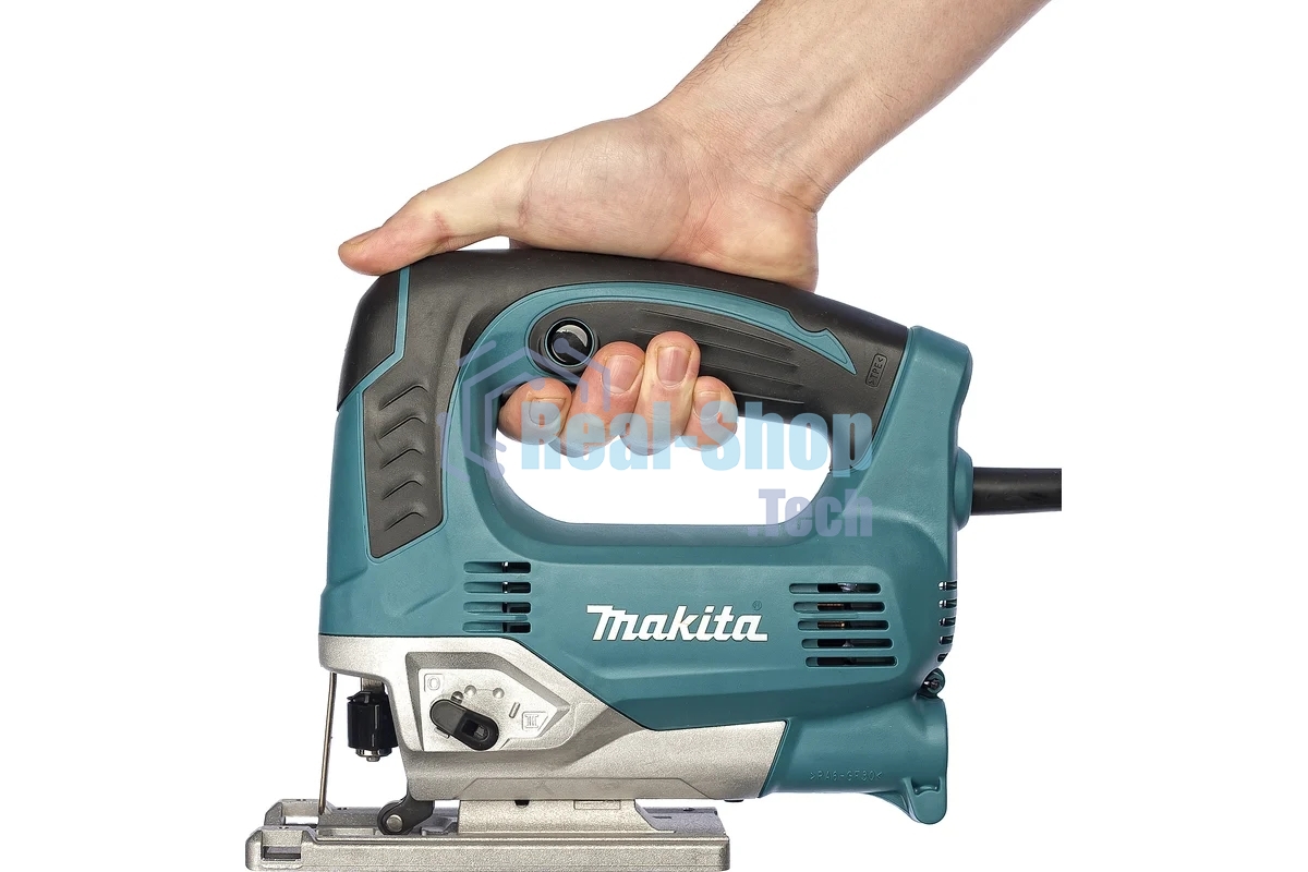 Лобзик электрический Makita JV0600K Лобзик,в\рук, 650Вт,500-3100об\м,ход-23мм,рез-90мм,2.4кг,чем,3маятн+1