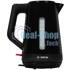 Электрочайник Bosch TWK1M123 черный, 1.7 л, 2400 Вт, скрытый нагревательный элемент