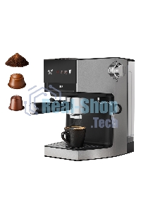 Кофеварка рожковая+капсульная BQ CM3003 стальной/черный, исп. кофе - молотый/капсулы Dolce gusto, Nespresso, 1 л, 950 Вт, 19 бар