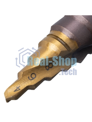 Сверло ступенчатое Denzel 4-6-8-10-12-14-16-18-20 мм, Р6М5К5, 6-гр. хвостовик 723613