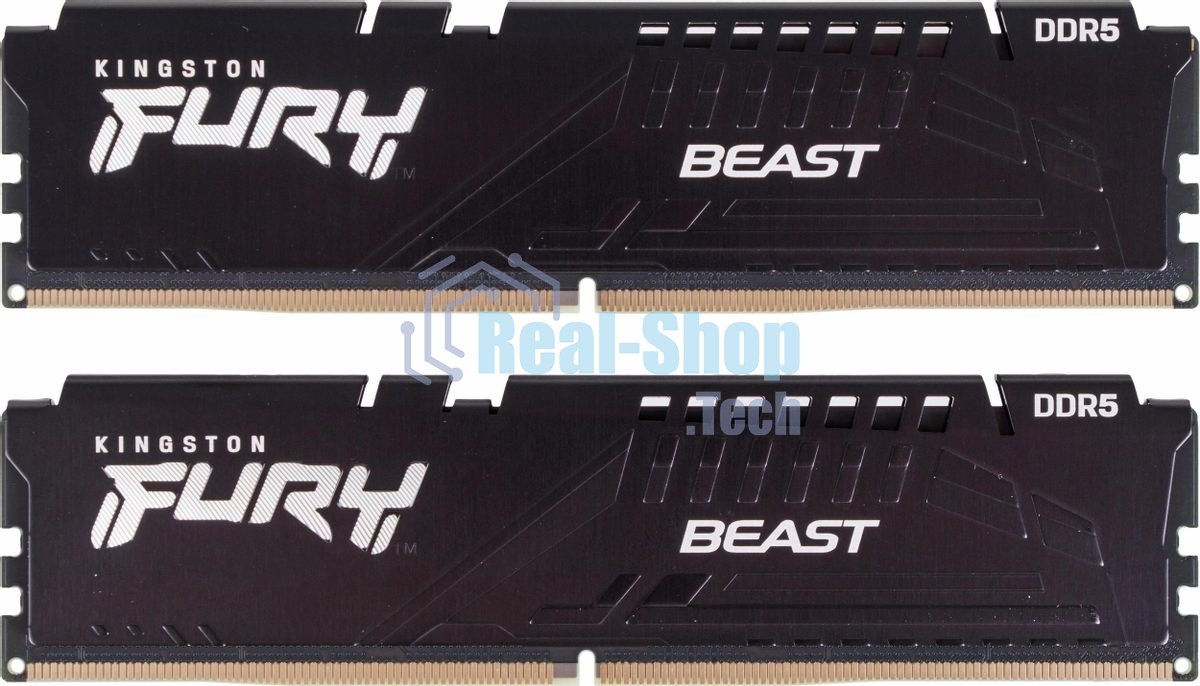 Оперативная память Kingston Fury Beast, DDR5, 32GB (2x16GB), 5200MHz, CL40, DIMM, радиатор, черный