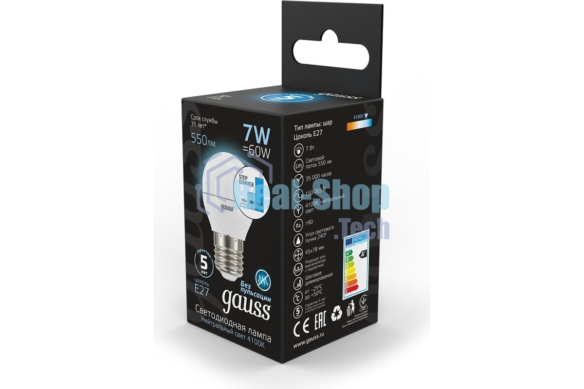 Лампа светодиодная Gauss LED Globe 7Вт E27 4100К step diммable (диммир.)