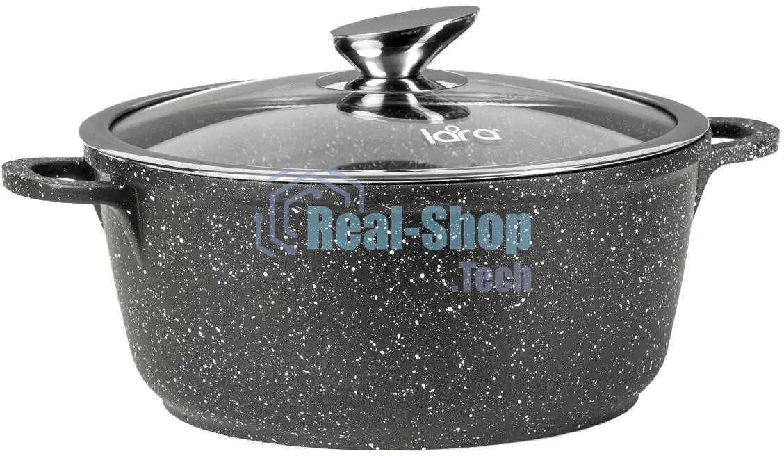 Кастрюля Lara LR02-207 Rio 30 см, 7.3 л, мрамор, капсулированное индукционное дно, крышка