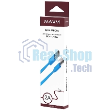 Кабель Maxvi MC-01LF blue USB-A - microUSB, 2A Плоский кабель, ток макс. нагрузки 2А, макс. напряжение 5V; стандарт USB 2.0; длина разъема microUSB 10 мм, длина 1м, материал PVC, синий